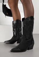 Kozaki damskie - Czarne Kozaki Typu Kowbojki na Stożkowym Obcasie Ozdobione Tłoczeniem Astille - miniaturka - grafika 1