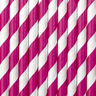 Słomki do napojów - Słomki papierowe w paski, różowe ciemne, 19,5 cm, 10 szt SPP1-006 - miniaturka - grafika 1