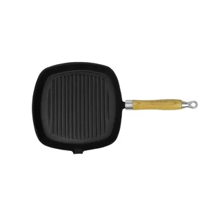 VidaXL Lumarko Patelnia grillowa, żeliwna, z drewnianą rączką, 20 x 20 cm 50125 VidaXL - Patelnie - miniaturka - grafika 1