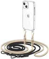Etui i futerały do telefonów - Etui Magnetyczne Magsafe Flexair Chain do iPhone 15, Przezroczyste z Czarną i Beżową Smyczą - miniaturka - grafika 1
