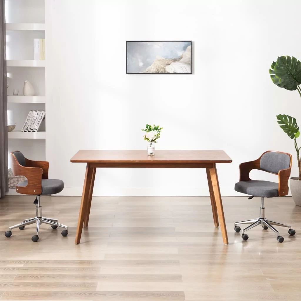 vidaXL Obrotowe krzesła stołowe, 2 szt., szare, gięte drewno i tkanina