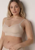 Biustonosze - Beżowy Bezszwowy Biustonosz Bez Fiszbin z Elastycznego Materiału Edalith - miniaturka - grafika 1