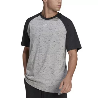 Koszulki sportowe męskie - Koszulka adidas Essentials Melange Reglan HE1796 - szaro-czarna - Adidas - grafika 1