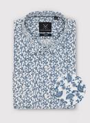 Koszule męskie - Biała koszula w roślinny niebieski wzór - miniaturka - grafika 1