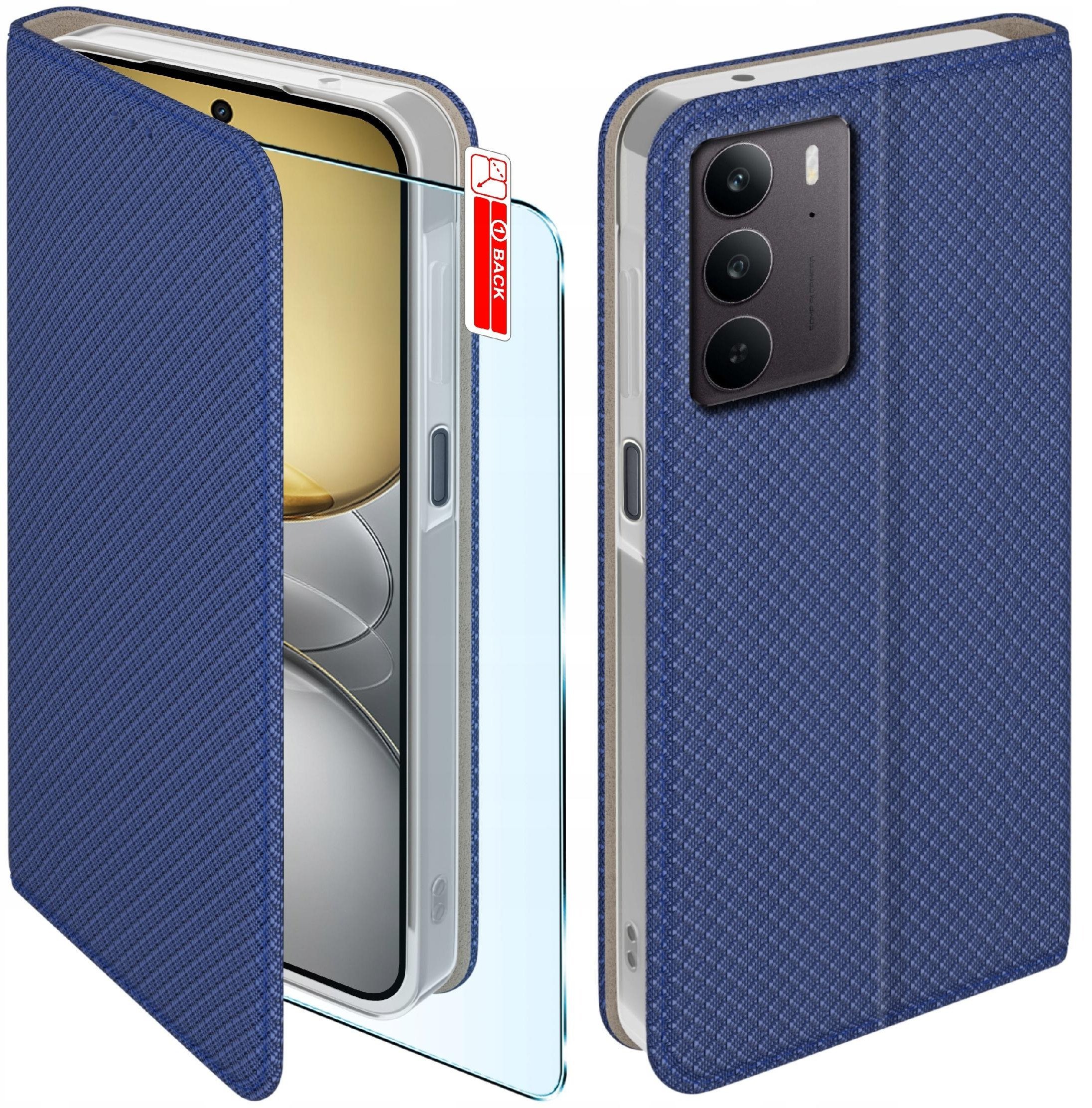 Etui z klapką do Realme C75 Zamykane Granatowe Futerał + Szkło 9H