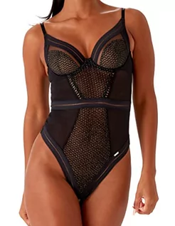 Body - Gossard Damskie body modelujące sprzeczność Plunge Body Shape, czarny/srebrny, 36DD, czarny/srebrny - grafika 1