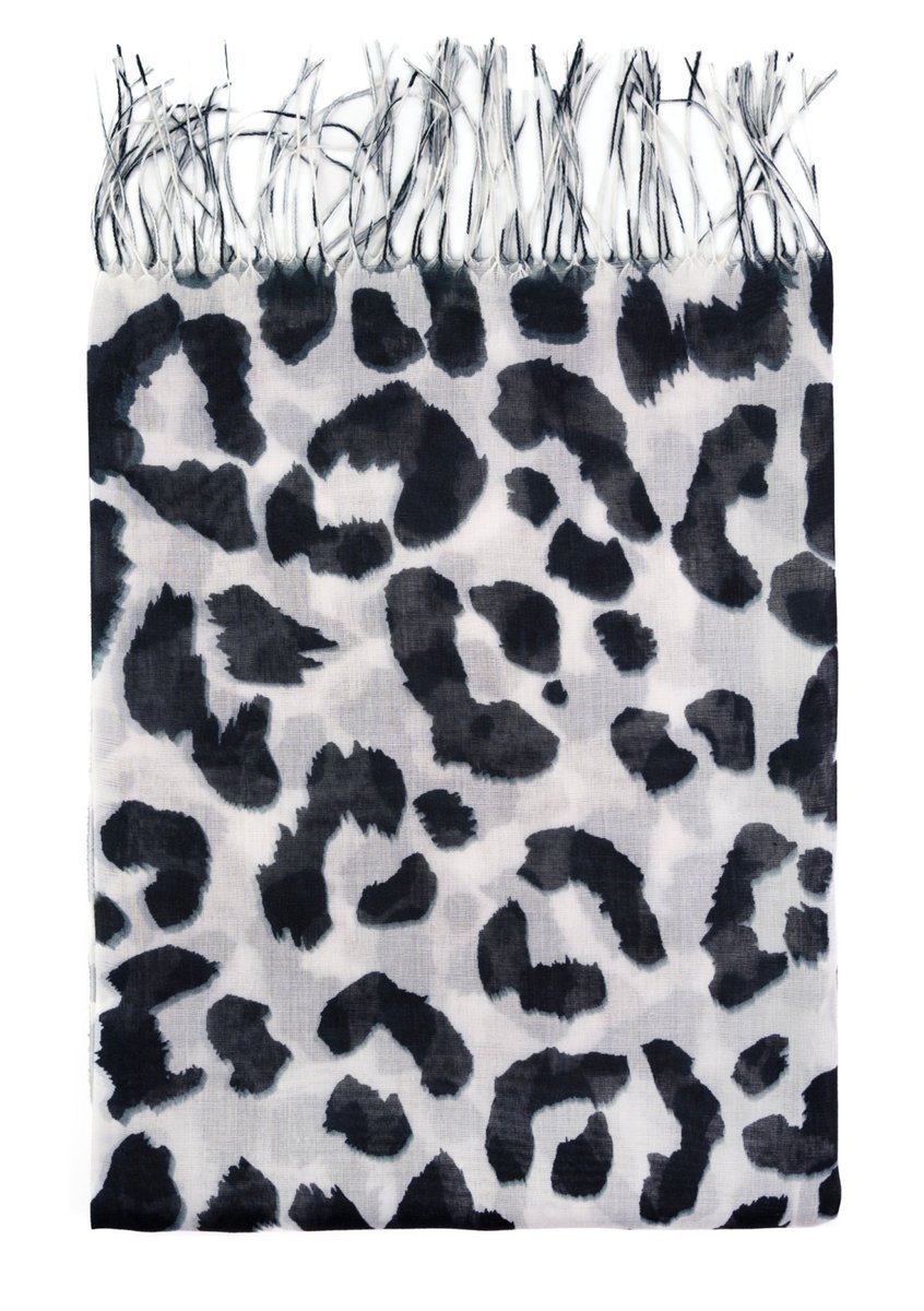 Szalik Damski Z Frędzlami W Panterkę Wiosenny Cienki Elegancki Zwiewny