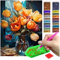 Zabawki kreatywne - HAFT DIAMENTOWY 30x40 – POMARAŃCZOWE KWIATY  | KWADRATOWE DIAMENTY - miniaturka - grafika 1