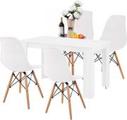Stoły z krzesłami - Stół + 4 Krzesła Nowoczesny Skandynawski Styl BIAŁY - miniaturka - grafika 1