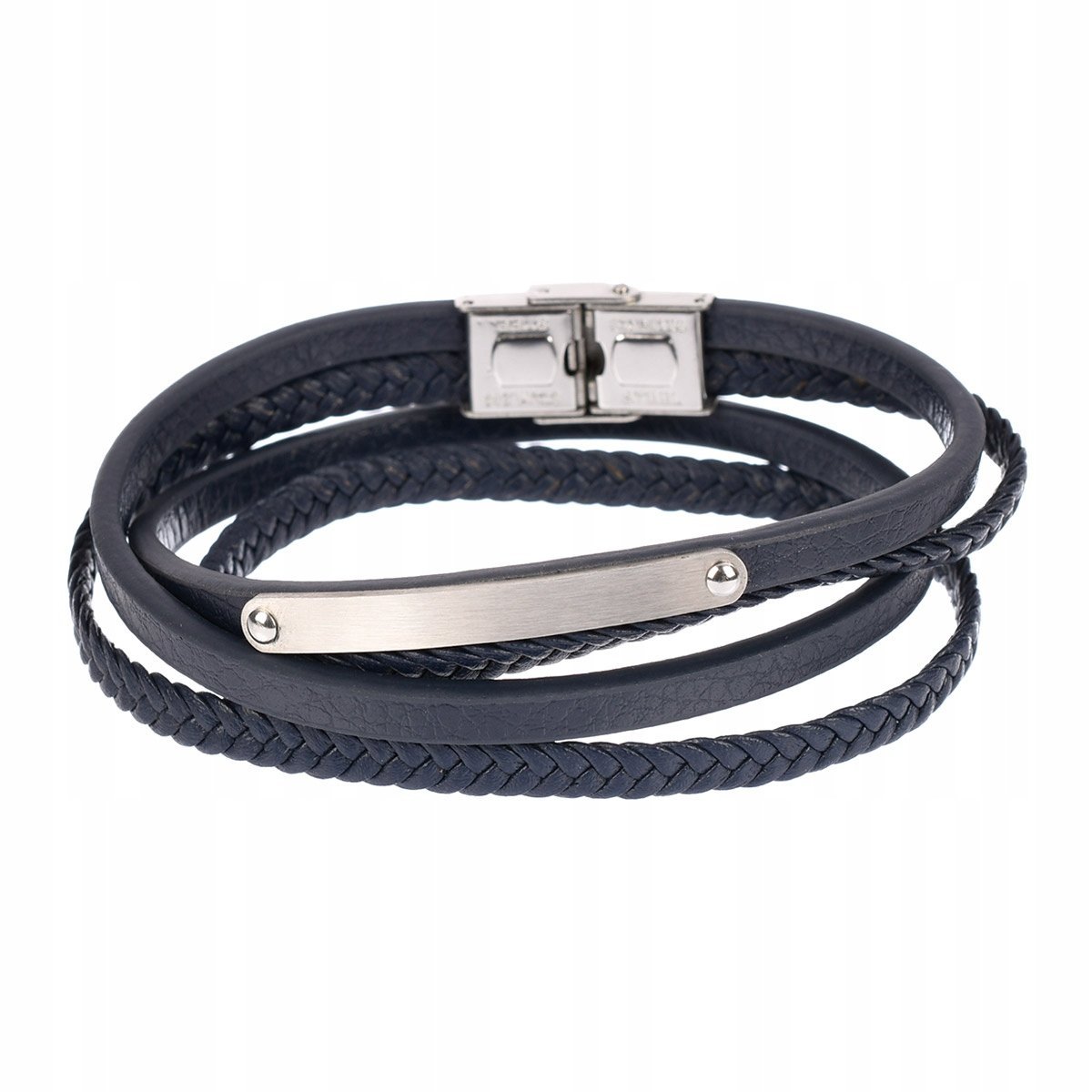 Granatowa klasyczna skórzana bransoletka męska z rzemykami Pacific