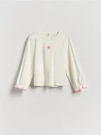 Bluzki dla niemowląt - Reserved - Bawełniana koszulka z haftem - złamana biel - miniaturka - grafika 1