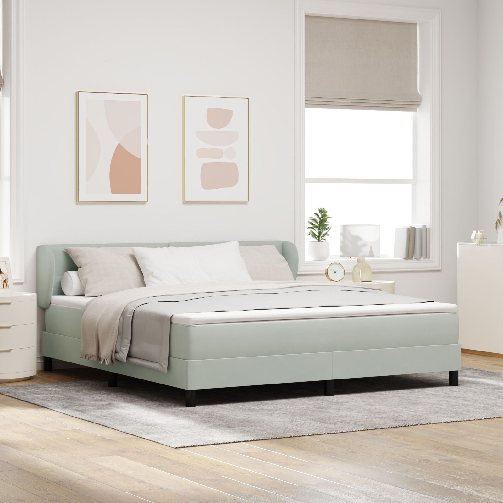 Łóżko z materacem Box Spring Jasnoszare 180x200 cm Aksamit