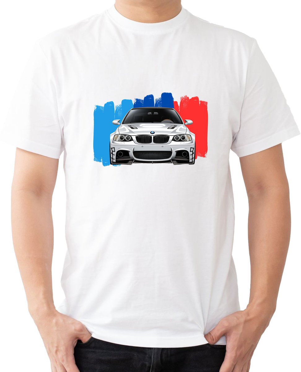 T-SHIRT MĘSKI MOTORYZACYJNA BMW M3 E92 E46 E36 KOSZULKA BIAŁA R-L A290