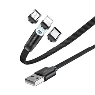Kable USB - REMAX Flag magnetyczny kabel USB + zestaw końcówek Lightning / USB Typ C/ Micro USB 2.1A 1m czarny (RC-169th) - miniaturka - grafika 1