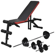 Ławki treningowe - vidaXL Regulowana ławka do brzuszków ze sztangą i hantlami 30,5 kg 275352 - miniaturka - grafika 1