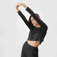 Koszulki sportowe damskie - Damski longsleeve treningowy 4F 4FWAW23TFLOF187 - czarny - miniaturka - grafika 1