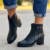 Botki damskie - Czarne ze skóry eko botki damskie na obcasie Sergio Leone Bt637 - miniaturka - grafika 1