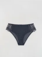 Spodenki damskie - Reserved - Majtki typu szorty z haftem - granatowy - miniaturka - grafika 1