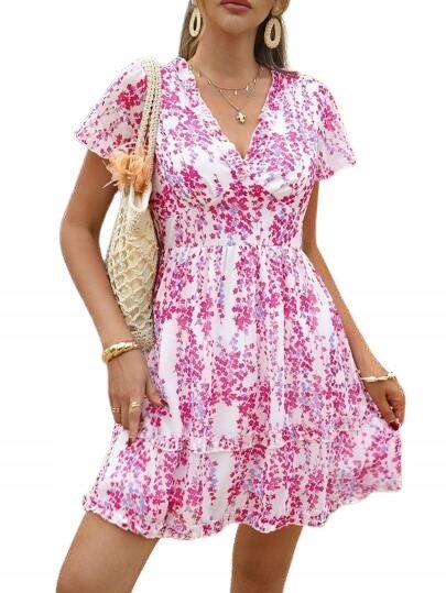 SHEIN KRÓTKA SUKIENKA ROZKLOSZOWANA W KWIATY DEKOLT V 38 1KA