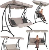 Huśtawki - Springos Huśtawka ogrodowa 3-osobowa z regulowanym daszkiem, materacem i poduszkami beżowa UNIWERSALNY - miniaturka - grafika 1