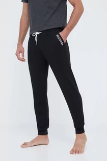Piżamy męskie - Tommy Hilfiger spodnie piżamowe bawełniane kolor czarny gładka - grafika 1