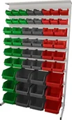 Szafy i regały magazynowe - Leomar Regał do pojemników warsztatowych, jednostronny. Wym. 1560x940x400 mm z półką 52 pojemniki, zielone, szare, czerwone - miniaturka - grafika 1