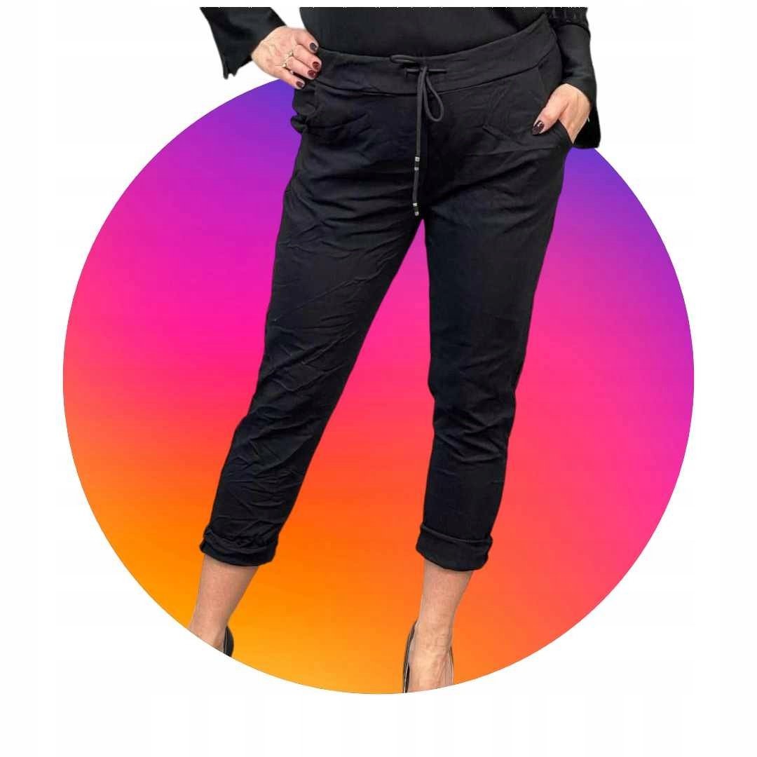 Spodnie gnieciuchy lycra gumy wysoki stan kieszenie czarne vv 40 42 L XL
