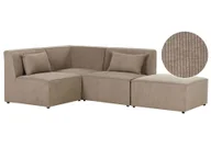 Narożniki - BELIANI Sofa narożnik prawostronny modułowa beżowoszary sztruksowa z otomaną 3-osobowa nowoczesna kanapa z poduszką - miniaturka - grafika 1