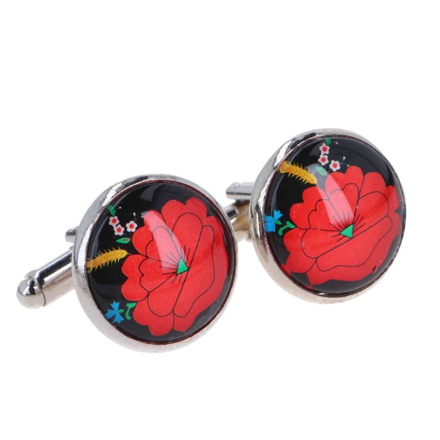 Spinki do mankietów - haft kociewski (czarne)