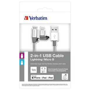 Verbatim Kabel Verbatim USB-A Lightning + micro USB-B M/M combo 1m srebrny 48869 - Huby USB - miniaturka - grafika 3