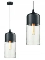 Lampy sufitowe - Lampa Sufitowa Wisząca Szklana Czarna Transparentna Loft Industrialna E27 - miniaturka - grafika 1