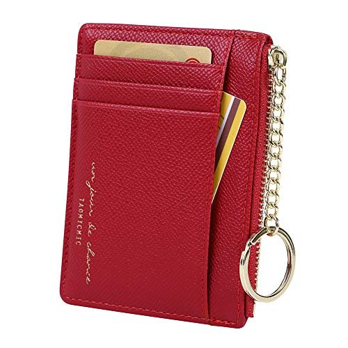 Damski 8 kart wąski minimalistyczny uchwyt na karty monety portmonetka brelok z przodu kieszeń portfel, Czerwony, Jeden rozmiar,