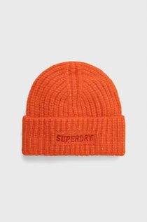 Czapki damskie - Superdry czapka z domieszką wełny kolor pomarańczowy z grubej dzianiny z domieszką wełny - grafika 1