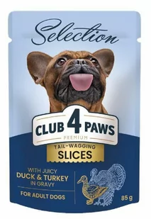 CLUB 4 PAWS PIES SELECTION KACZKA INDYK 85G SLICES SASZETKA - Mokra karma dla psów - miniaturka - grafika 1
