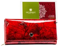 Portfele - Portfel damski z lakierowanej skóry naturalnej duży czerwony na karty ochrona RFID PETERSON - miniaturka - grafika 1