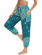 Spodnie damskie - Doaraha Damskie spodnie w stylu hipisowskim, haremki, w stylu boho, z kieszeniami, luźne spodnie rekreacyjne, spodnie do jogi, kolorowe, indyjskie, do jogi, pilatesu, kwiatowo-niebieski, L - miniaturka - grafika 1
