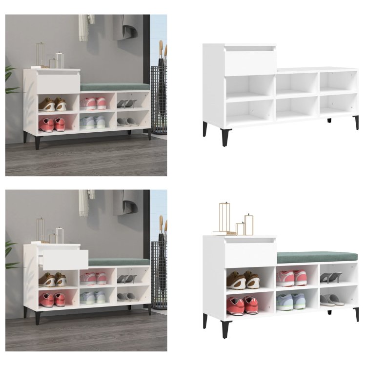 vidaXL Stojak na buty biały 102x36x60 cm materiał drewnopochodny - Stojak na buty - Półki na buty - Szafka na buty - Przechowywanie butów