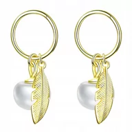 Kolczyki - KOLCZYKI srebrne PERŁY PIÓRKO pozłacane S925 ks088 - miniaturka - grafika 1