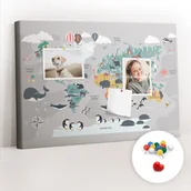 Tablice i flipcharty - Szkolna Tablica korkowa 60x40 cm, Kolorowe Pinezki, wzór Kreskówkowa mapa - miniaturka - grafika 1