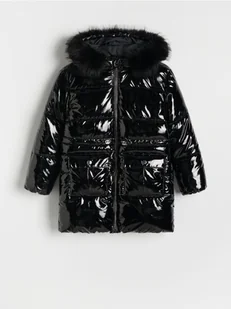 Reserved - Pikowany płaszcz z metalicznym połyskiem - czarny - Kurtki i płaszcze dla dziewczynek - miniaturka - grafika 1