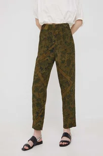 Sisley spodnie damskie kolor zielony proste high waist - Spodnie damskie - miniaturka - grafika 1
