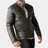 Kurtki męskie - Kurtka Męska Brązowa Eko Skóra z Pikowaniami L Brązowy - miniaturka - grafika 1