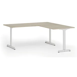 Biurko PRIMO BETA L, 1800 x 1800 mm, podstawa biała, dąb naturalny - Biurka - miniaturka - grafika 1