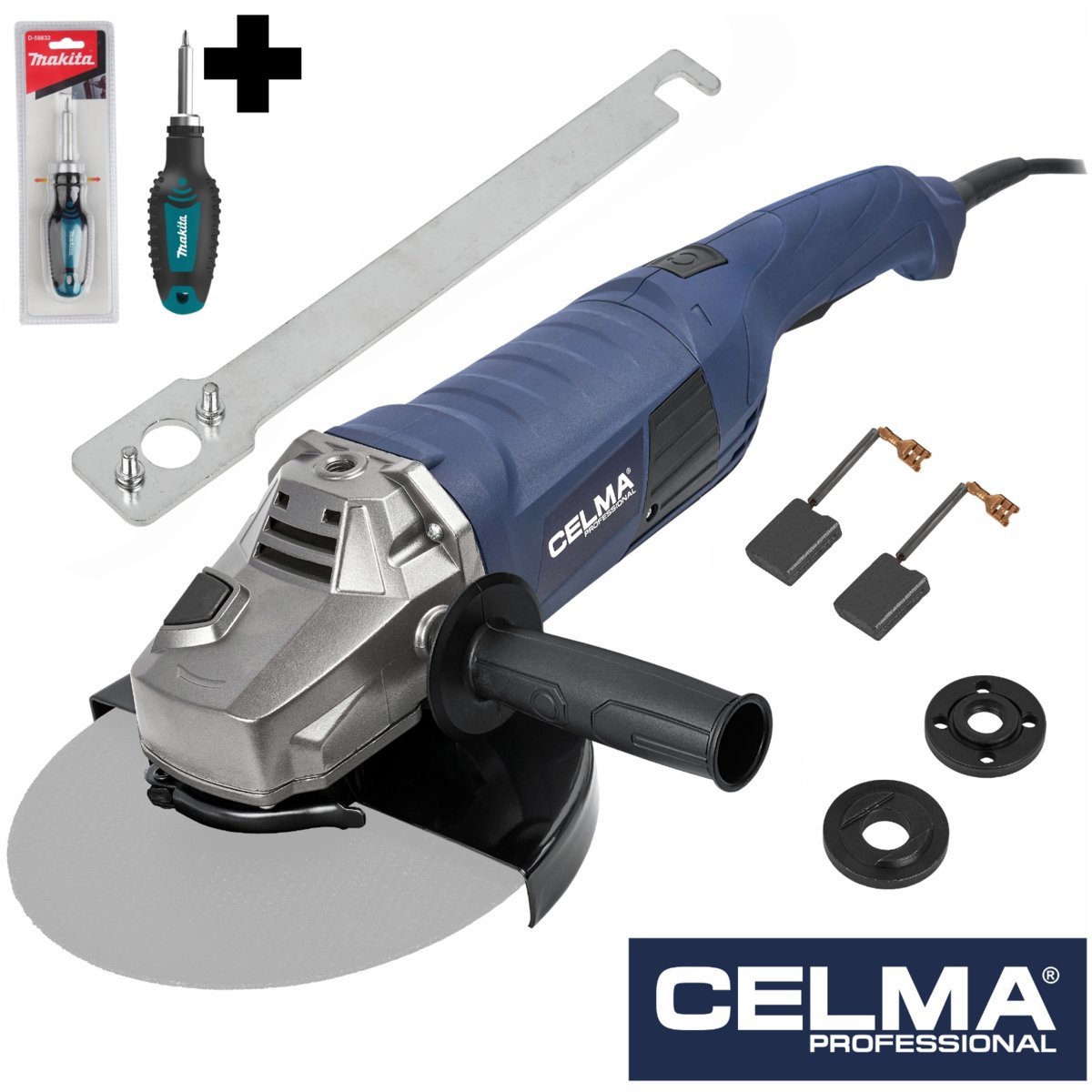 Zestaw Szlifierka kątowa CELMA Professional PRAg 230GEO 2500W 230mm + wkrętak MAKITA