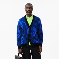 Swetry męskie - Żakardowy kardigan z intarsją w kwiaty - miniaturka - grafika 1