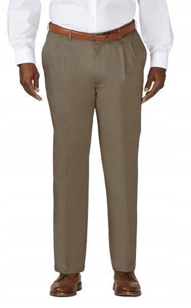 HAGGAR BEŻOWE ELEGANCKIE SPODNIE CHINOS Z PASKIEM BAWEŁNA 60/30 J_A