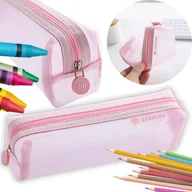 Piórniki - Piórnik Szkolny Przezroczysty Saszetka Do Szkoły Młodzieżowy Siatka Różowy - miniaturka - grafika 1