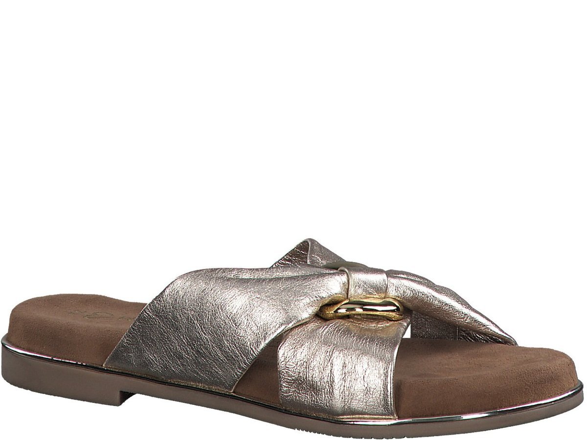 Klapki damskie skórzane eleganckie miękkie złote Marco Tozzi 27133-39