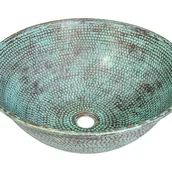 Umywalki - Miedziana umywalka nablatowa z Meksyku Veronica – Okrągła umywalka łazienkowa z ręcznie kutej miedzi 40x17 cm Unikatowa miedziana umywalka - miniaturka - grafika 1