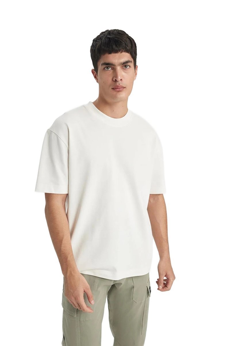 DEFACTO MĘSKI T-SHIRT Z OKRĄGŁYM DEKOLTEM BIAŁY BEZ NADRUKU XS 5DA